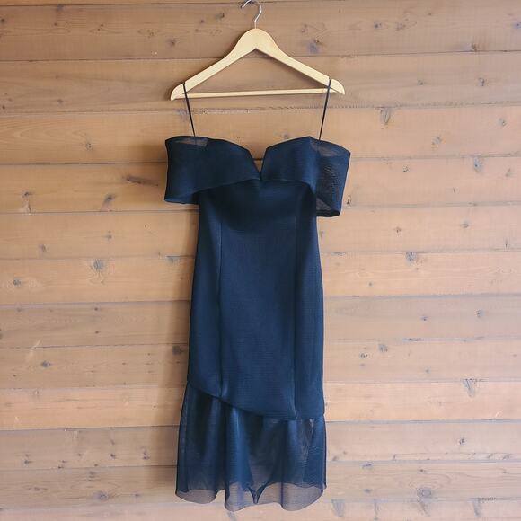 Anthropologie Elliatt Fate Black Off Shoulder Padded Mesh Midi Dress Revolve - Picture 2 of 6